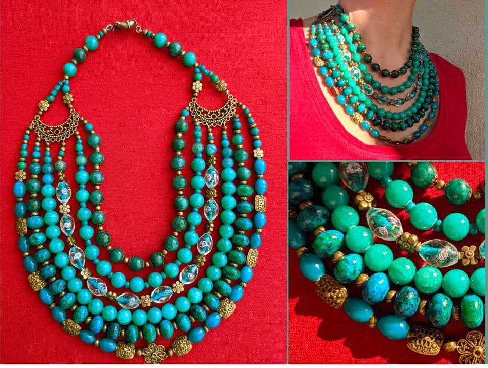 Green multi raws necklace