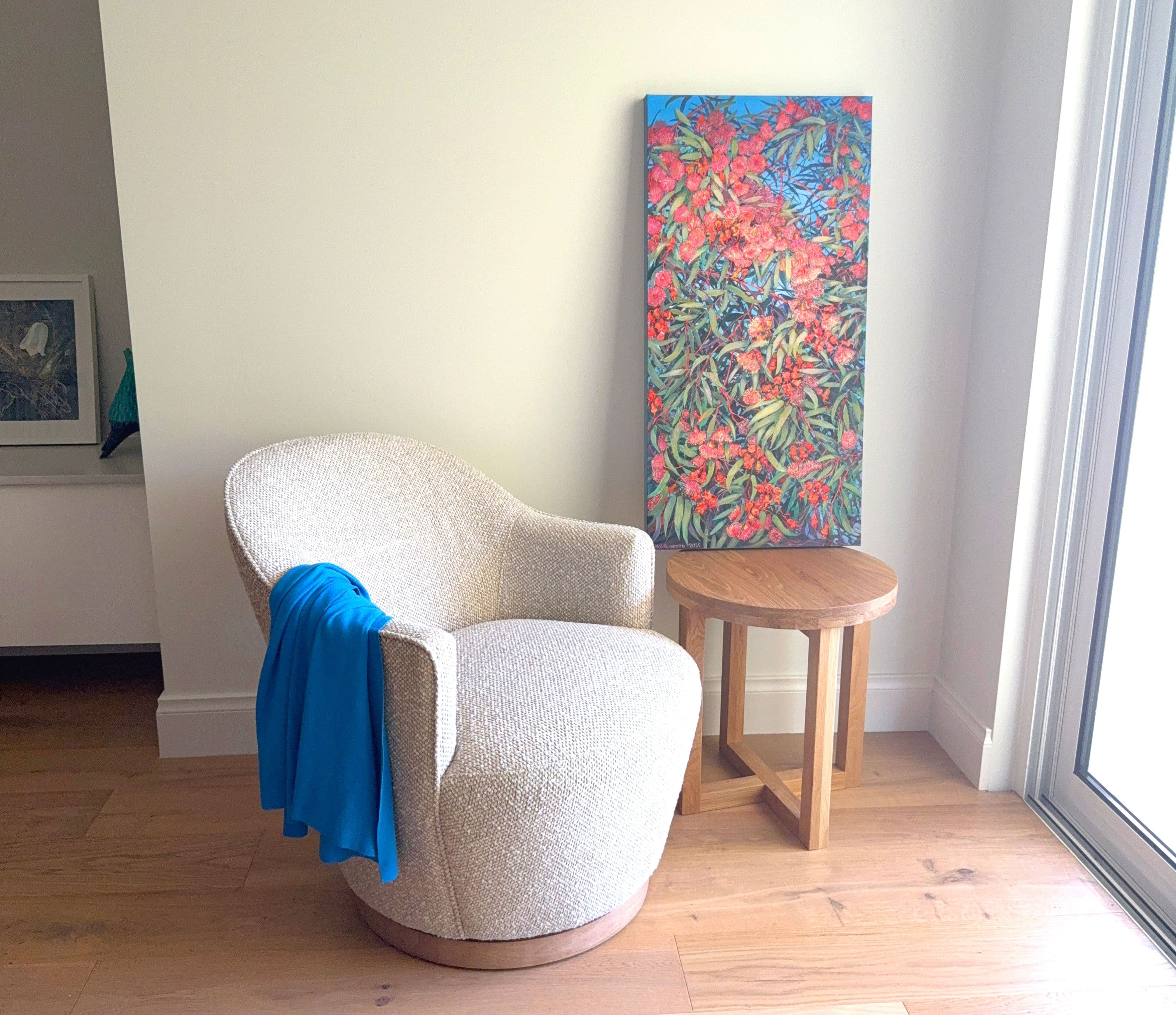 Modern interior with an armchair and contemporary art