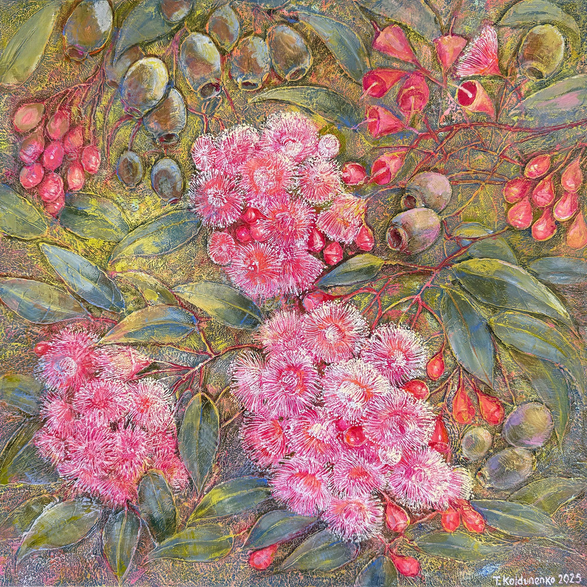 Artwork with blooming Corymbia Ficifolia