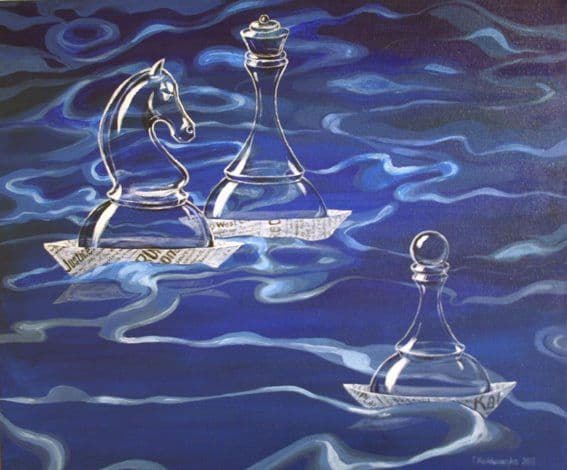 Transparent chess on water