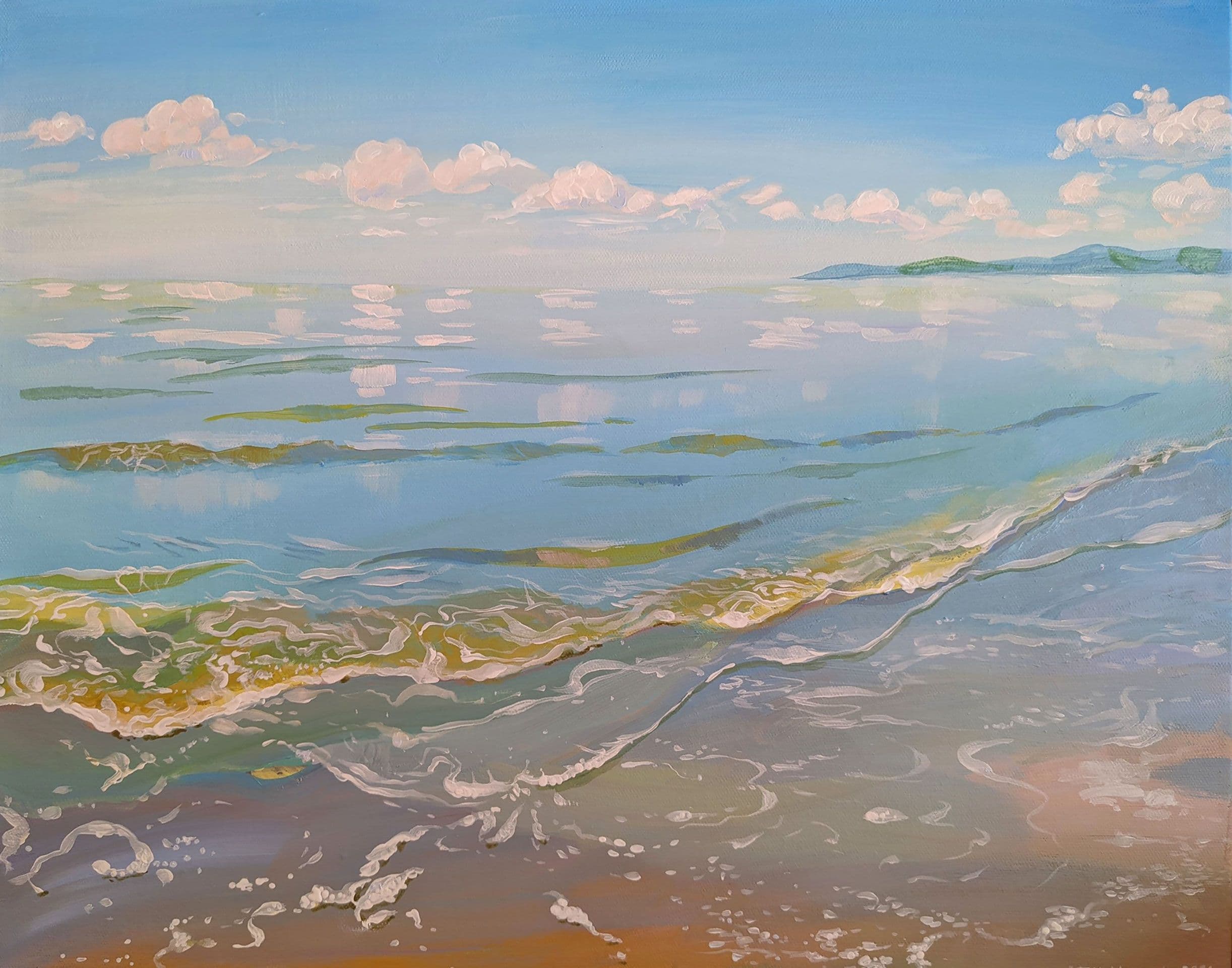 Artwork Harmony showing the peaceful beach and light blue sky reflecting in water