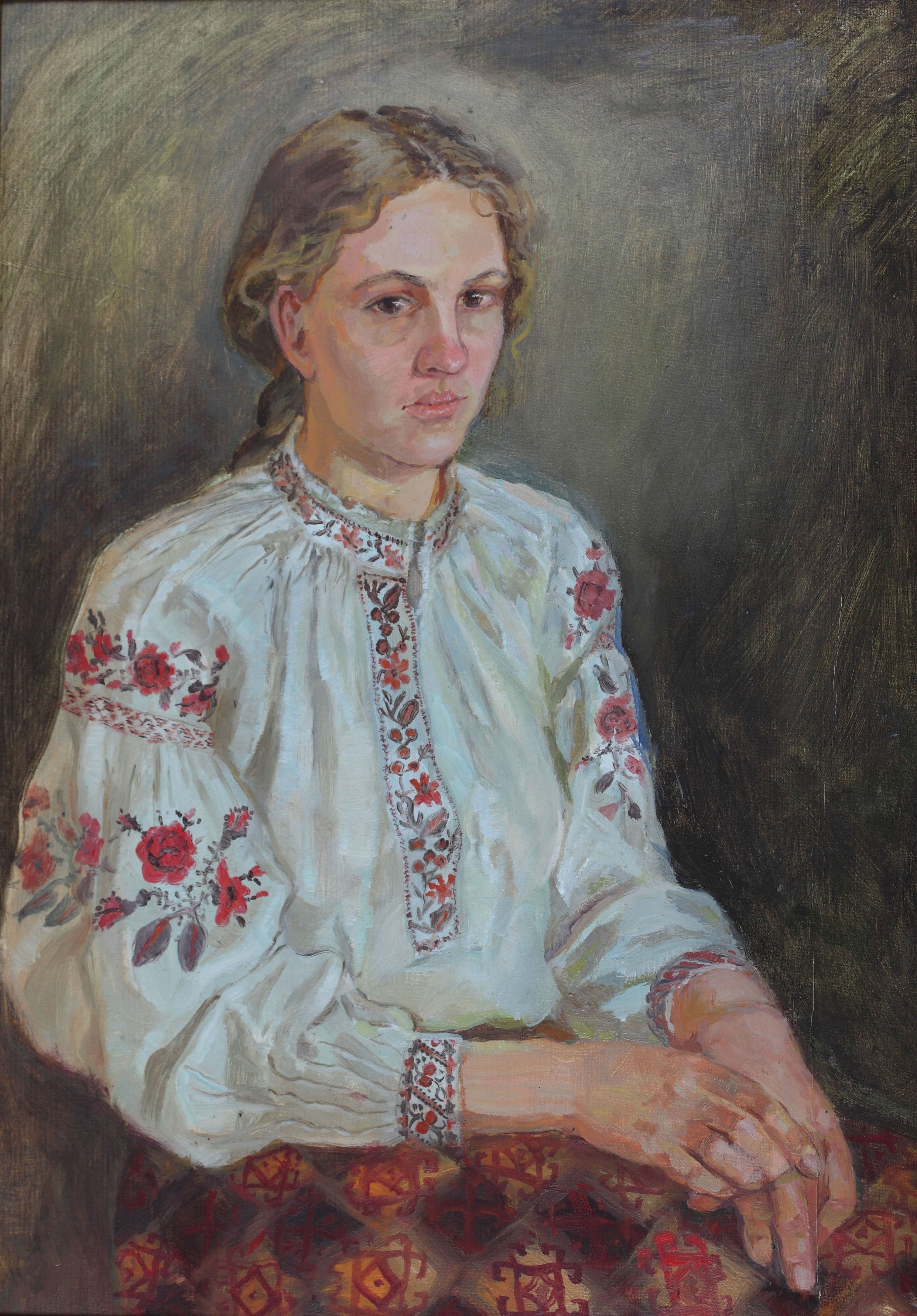 Selfportrait in traditional Ukrainian embroidered blouse at 16 years old