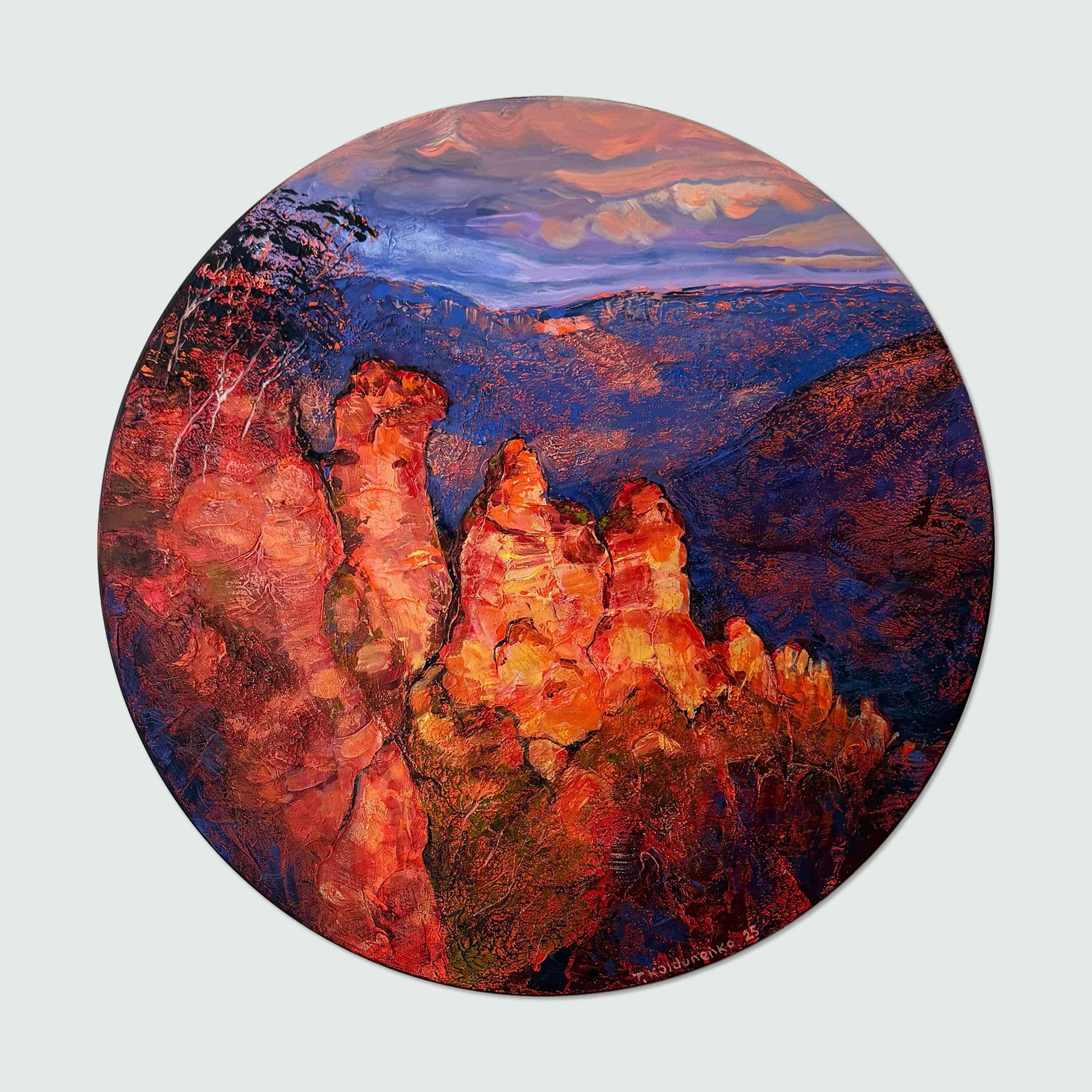 Sisters in firelight - landscape by contemporary Australian artist Tetiana Koldunenko