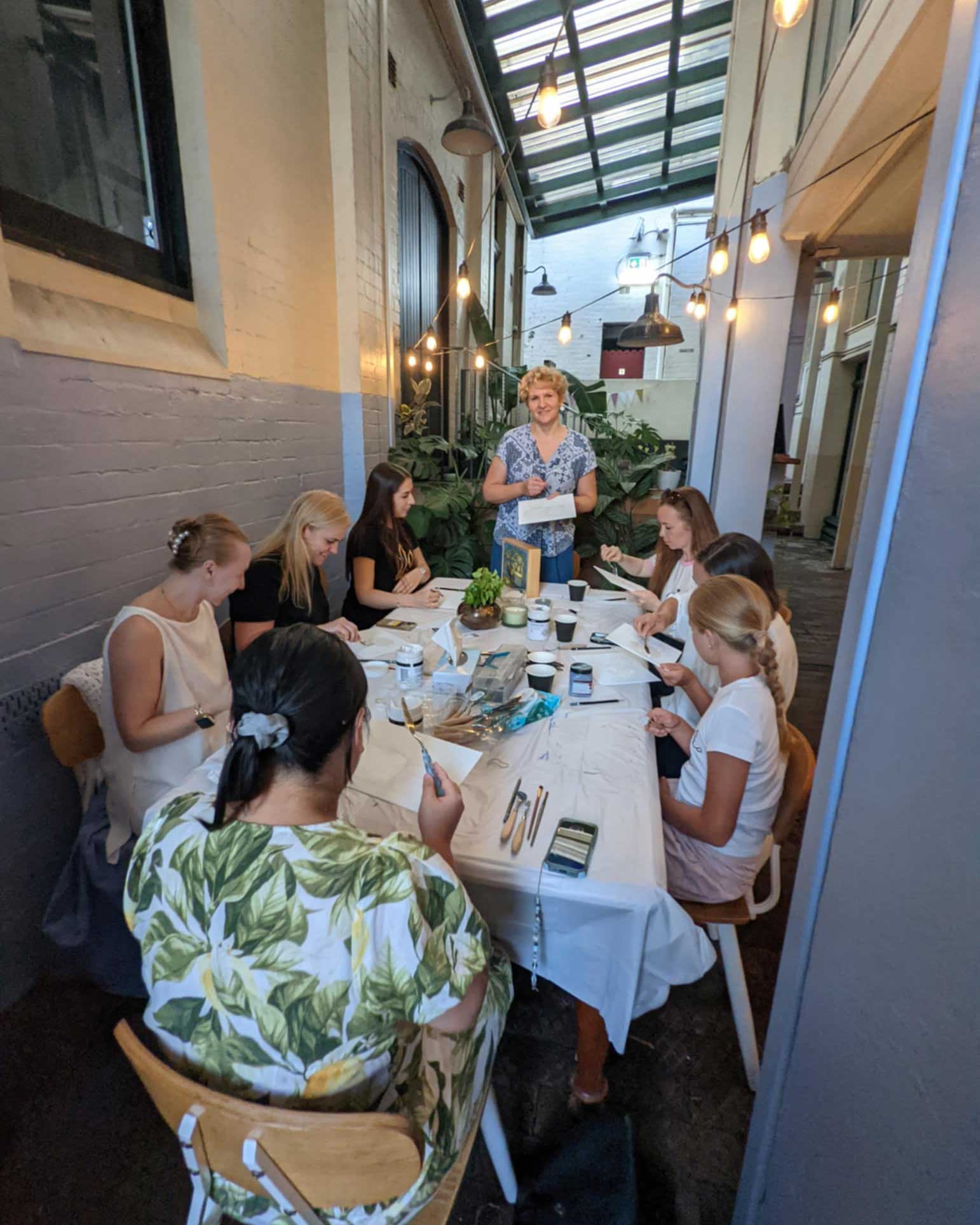 Working at a long table