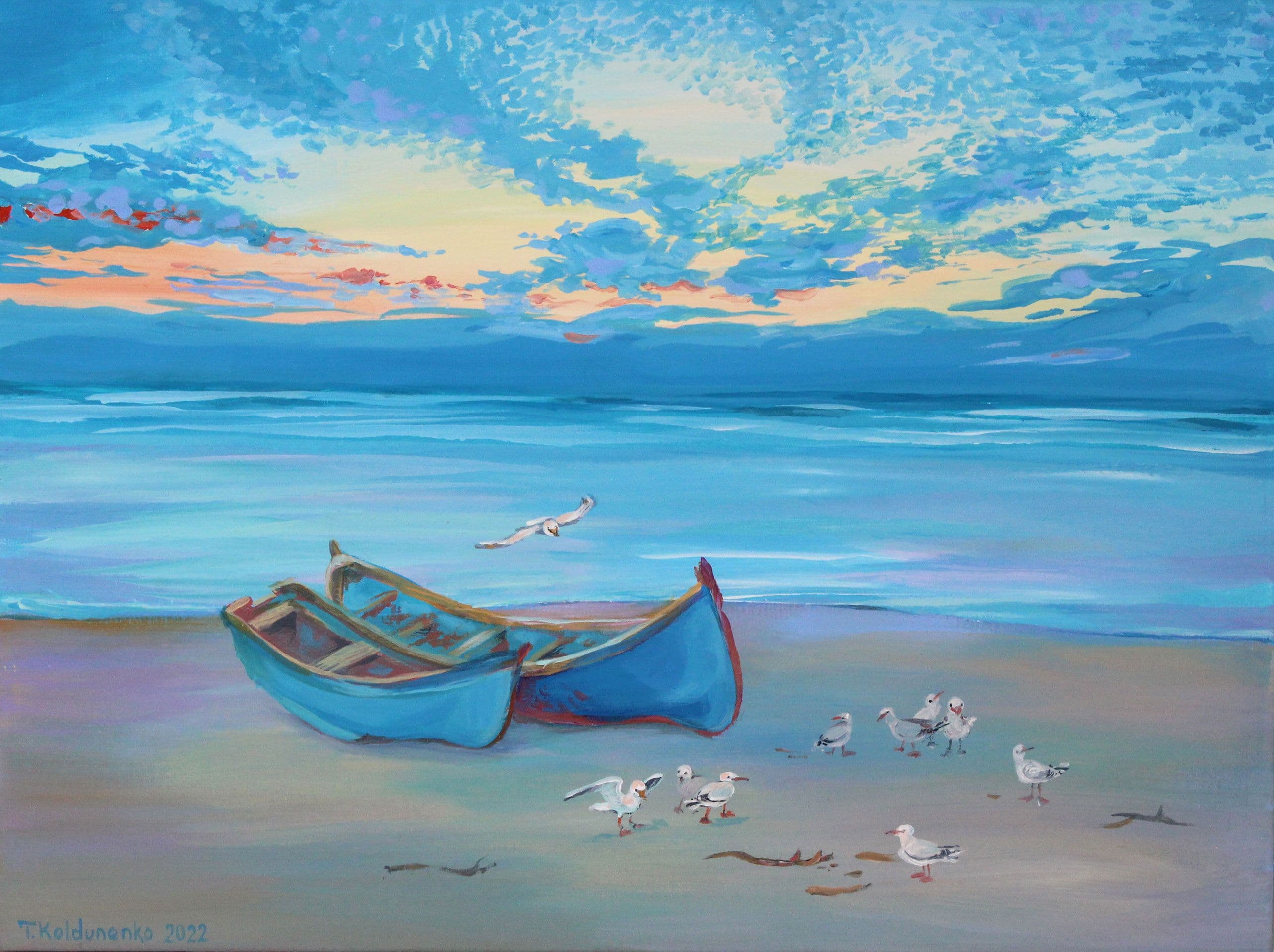 Two boats on the serene beach