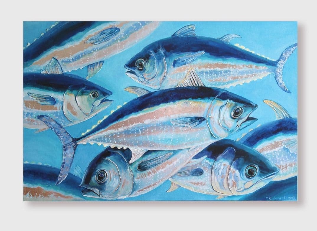 Bluefin tuna artworks in blue and silver colours