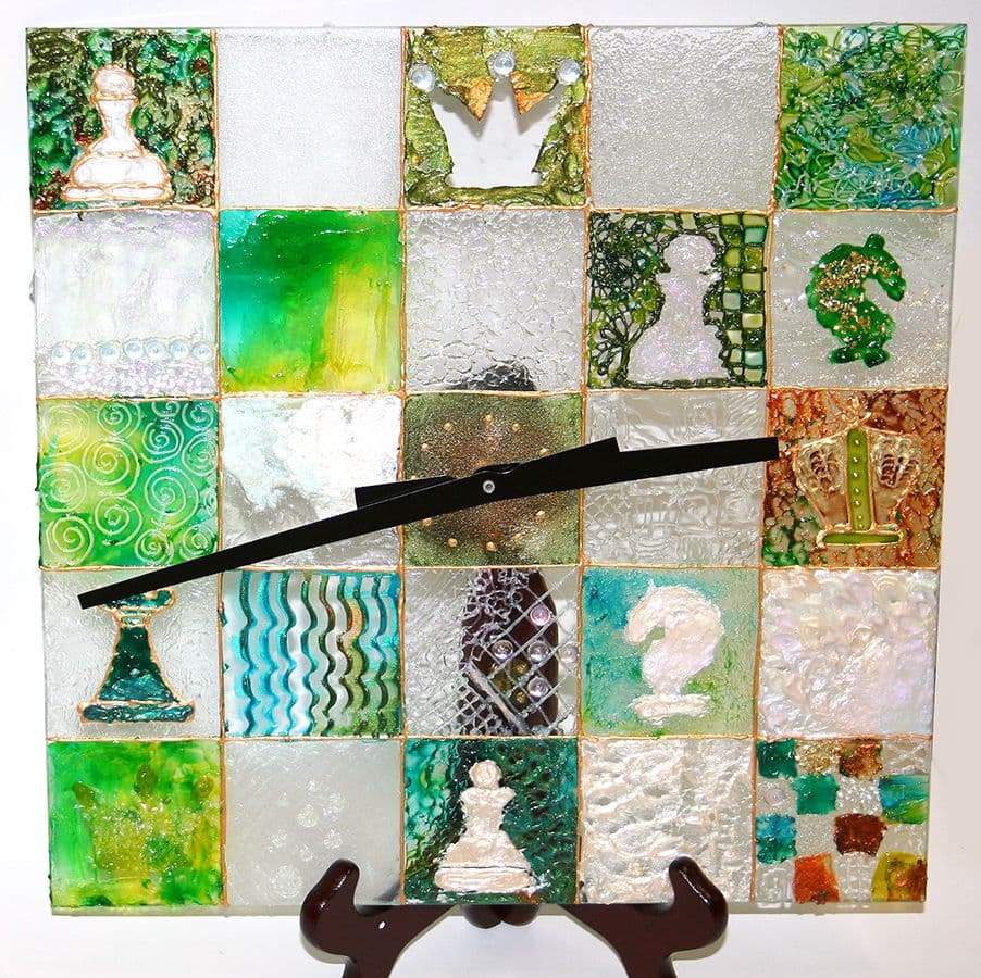 Green chess pattern on glass