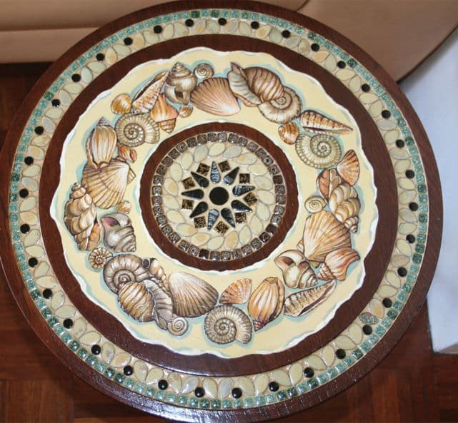 Shell decorated table top