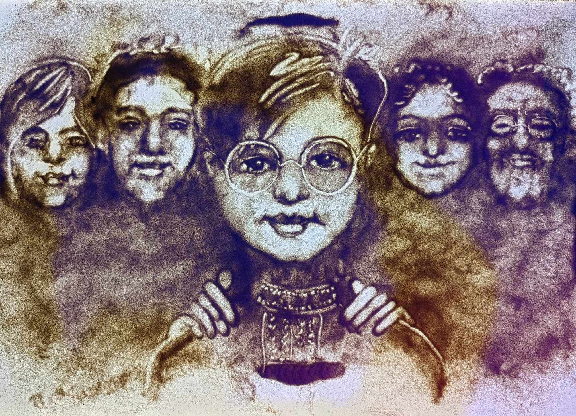 Sand picture on light box