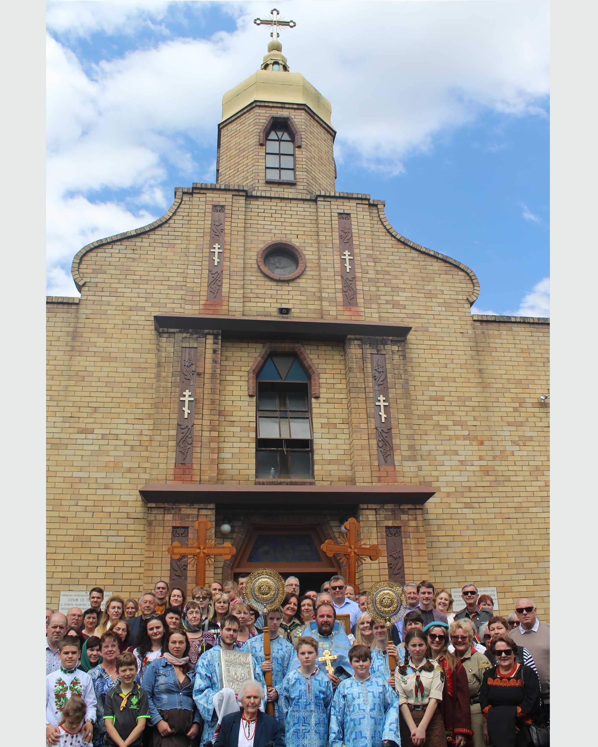 People in front of the church