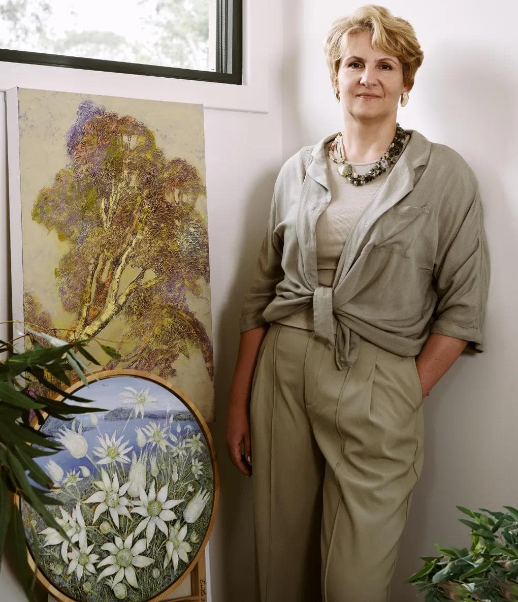 Contemporary artist Tetiana Koldunenko in her Sydney studio