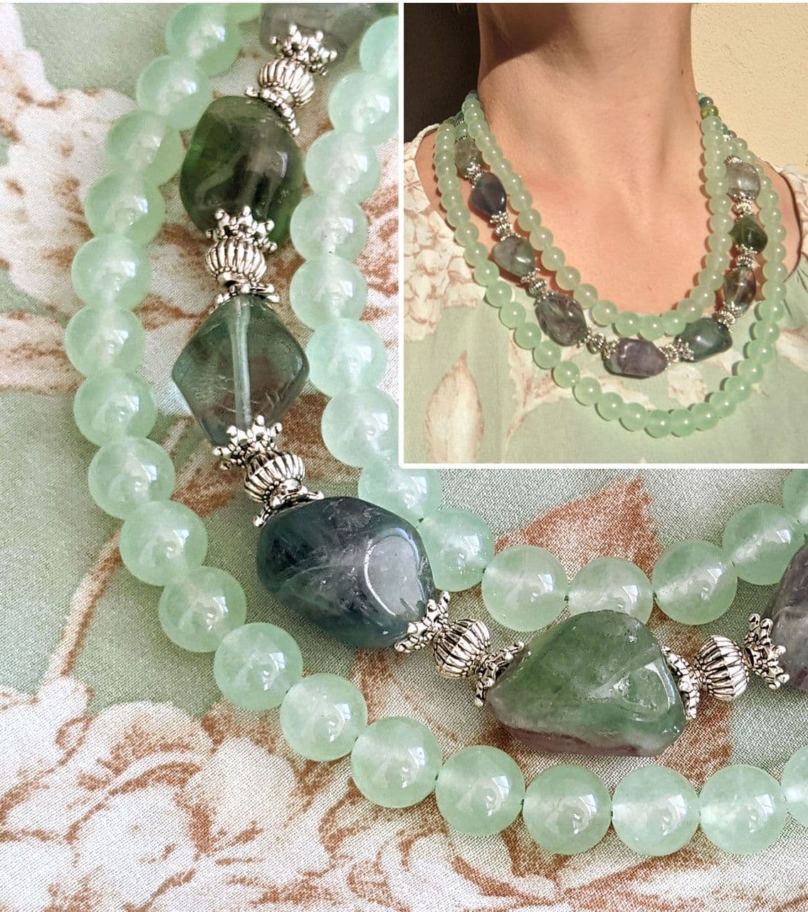 A necklace with light green stones